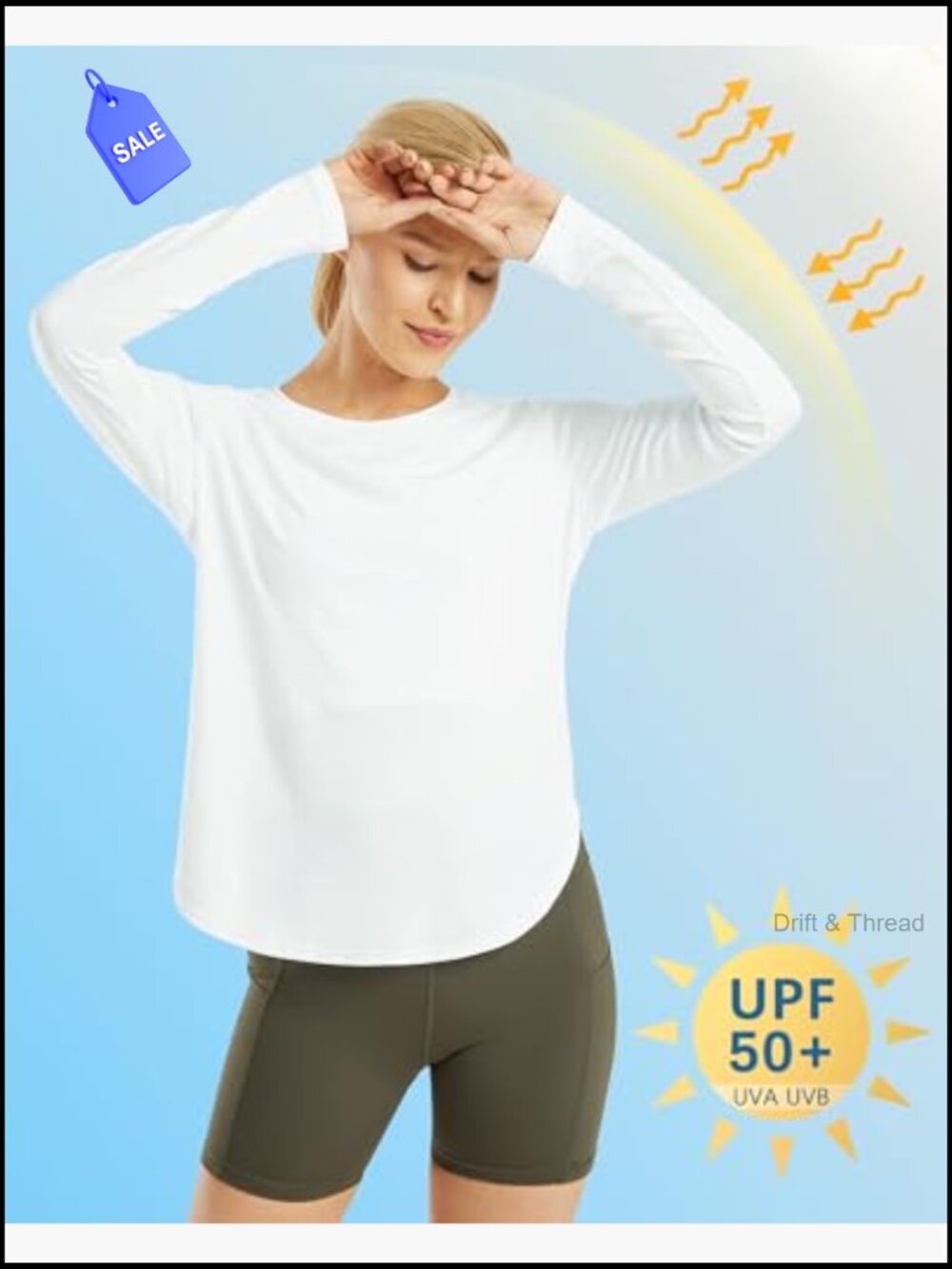 UPF 50+ Long Sleeve Sun Shirt Quick Dry Workout Top Lightweight - Picture 3 of 6